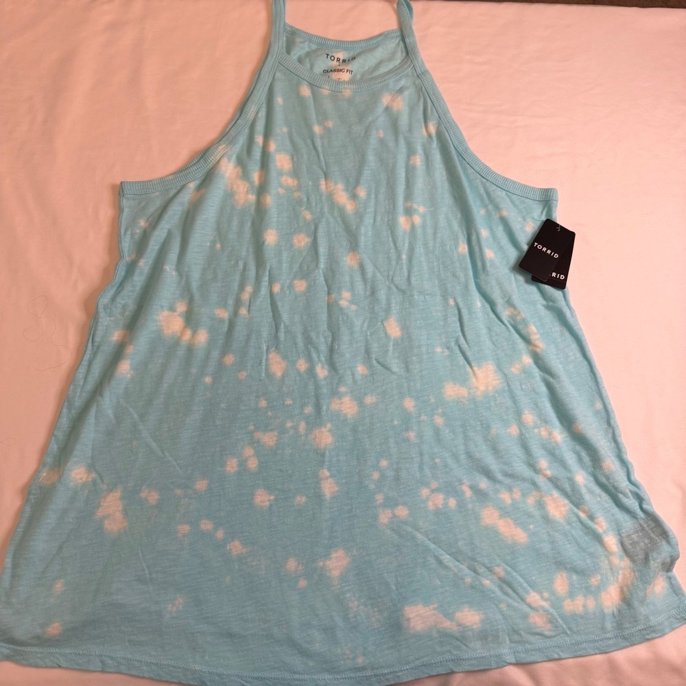 Torrid Cloud Tie Dye High Neck Tank Top Blue White Cotton 1X 16991856